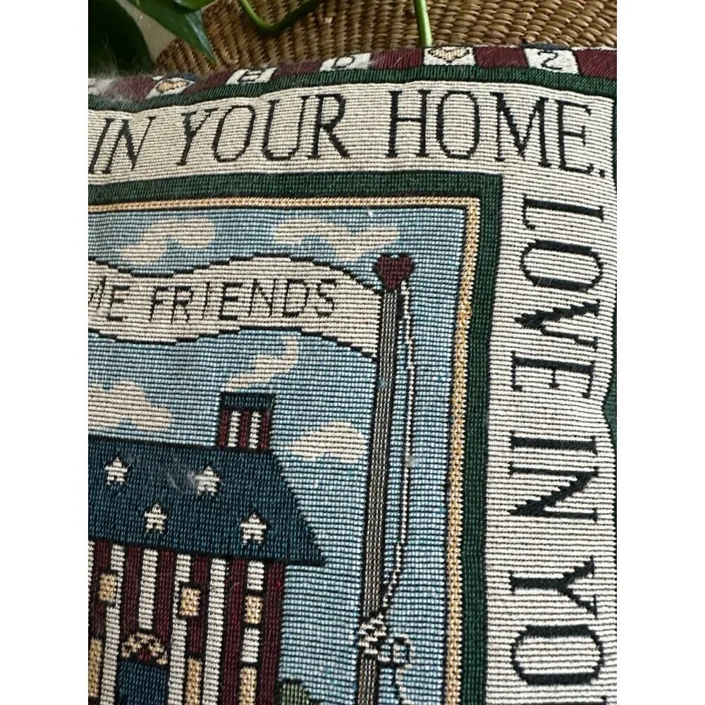 Vintage welcome, friends embroidered throw pillow